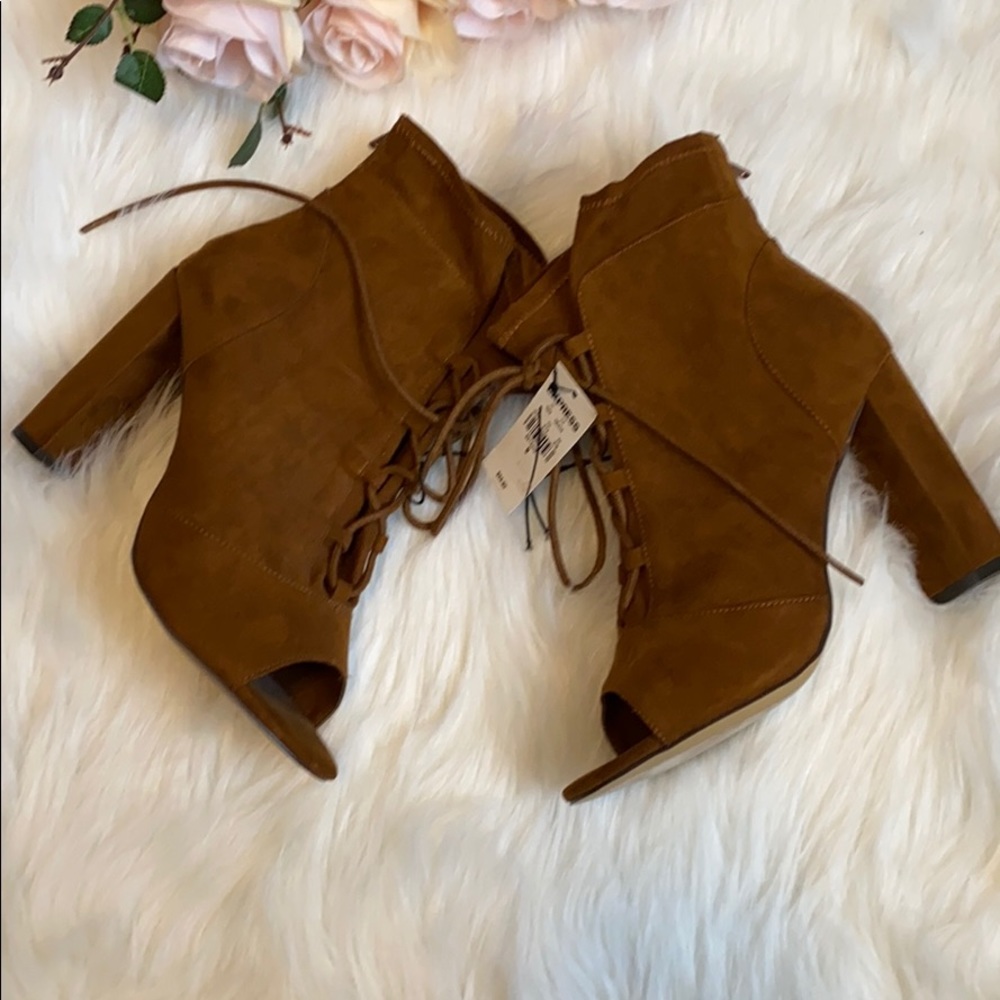 Express Lace-Up Slouchy Peep Toe Bootie